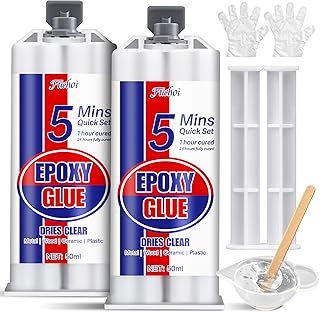 5 Minute Epoxy Glue, 3.4oz Fast Curing Epoxy Resin Kit, Clear 2 Part Epoxy Adhesive for Metal, Plastic, Wood, Ceramic, Glass, Fiberglass and More - Waterproof, Universal, Strong Bond Repair Glue