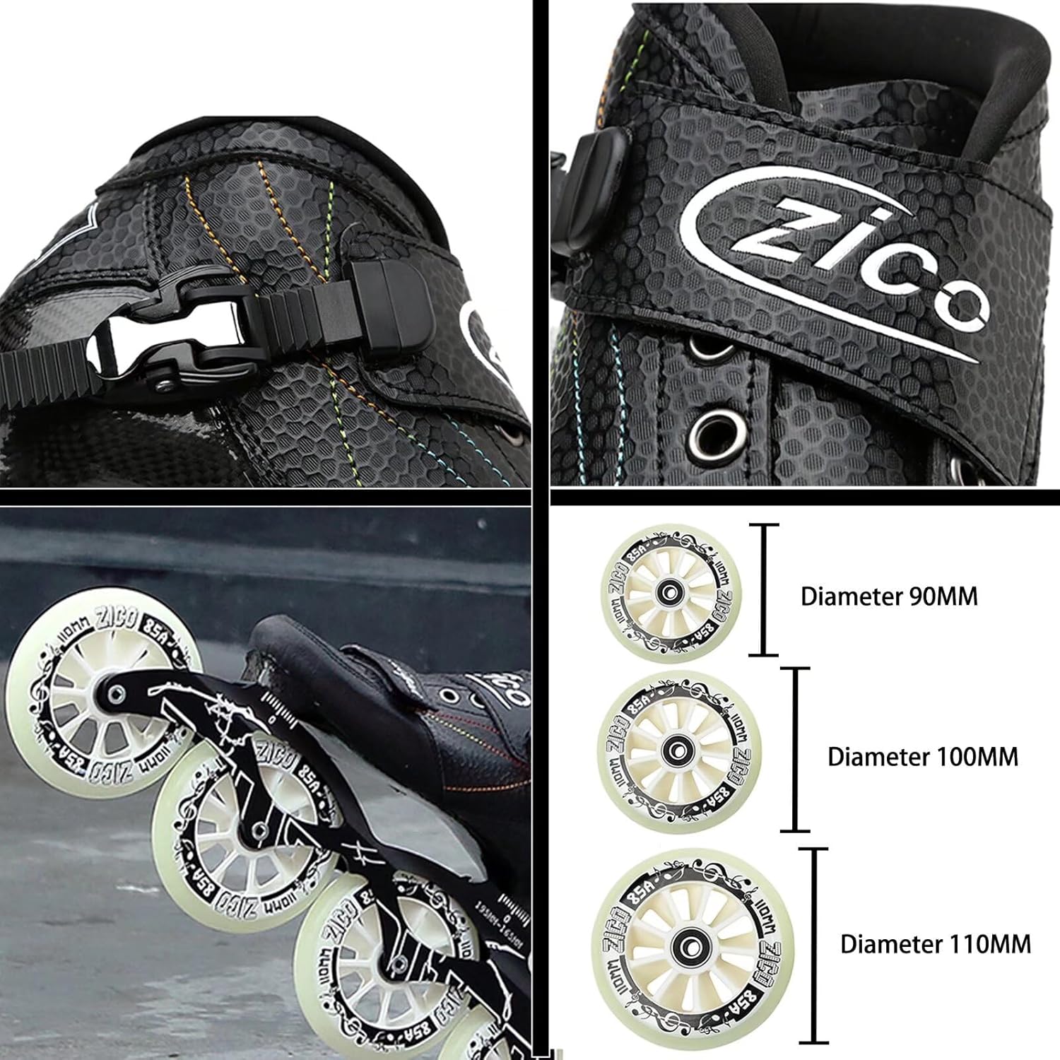 Adult Unisex Carbon Fiber Speed Skates, 4-Wheel Inline Racing Setup, High-Durability Rubber Wheels for Performance