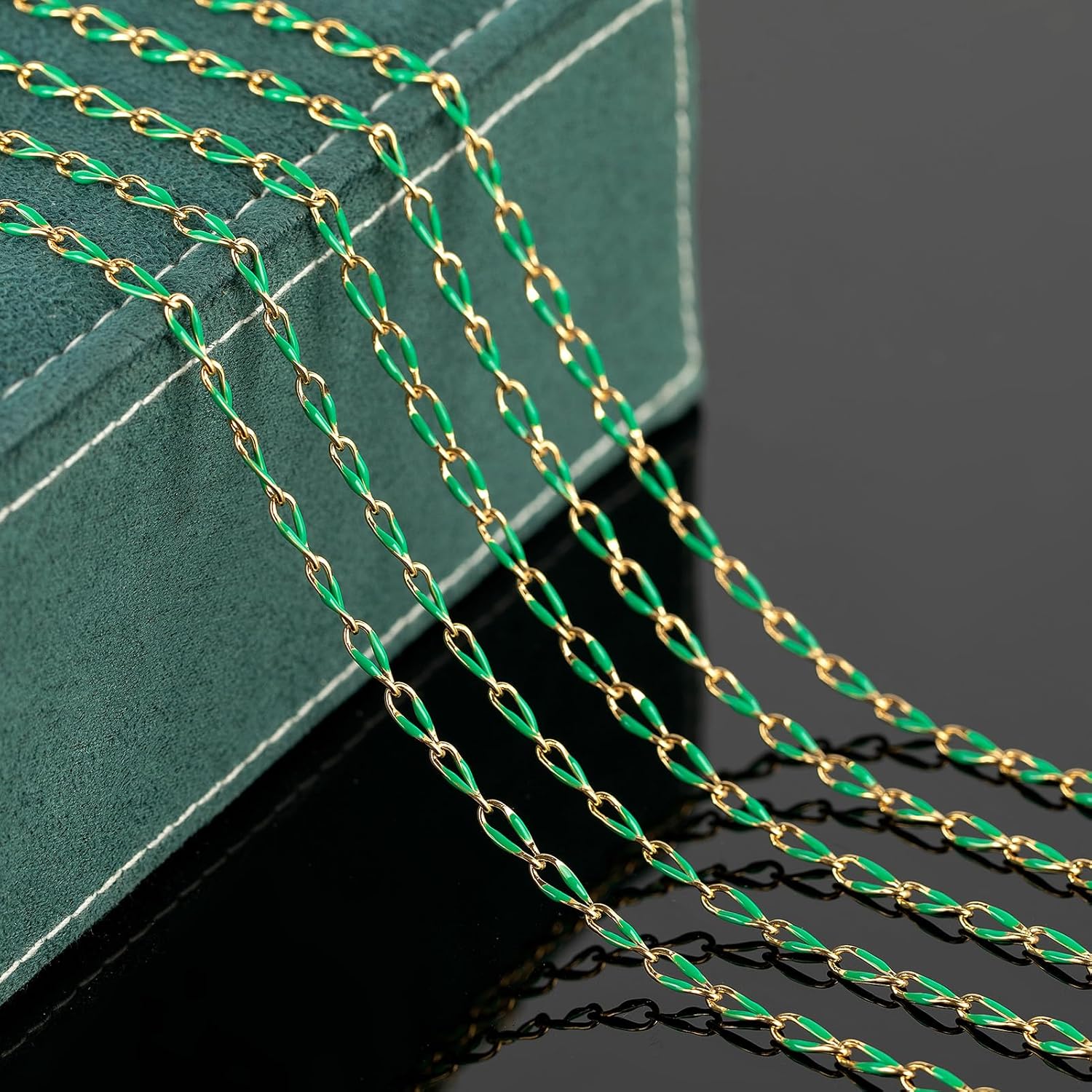 UMAOKANG 2 Meters Gold Plated Stainless Steel Jewelry Chains for Necklace Making - Green Enamel Cable DIY Chain Roll - Image 4