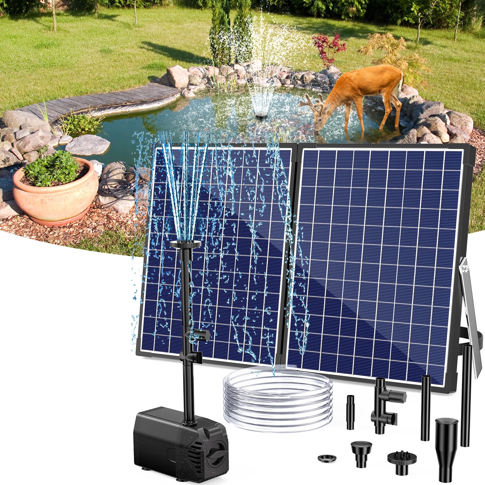 POPOSOAP 35W Solar Pond Pump to 170-340 Gallon Outdoor Garden Pond Fountain