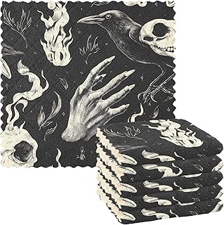 senya Kitchen Towels and Dishcloths Sets Bird Skull Crow Cleaning Rags Ultra Soft Absorbent Dish Towels,6 Pack