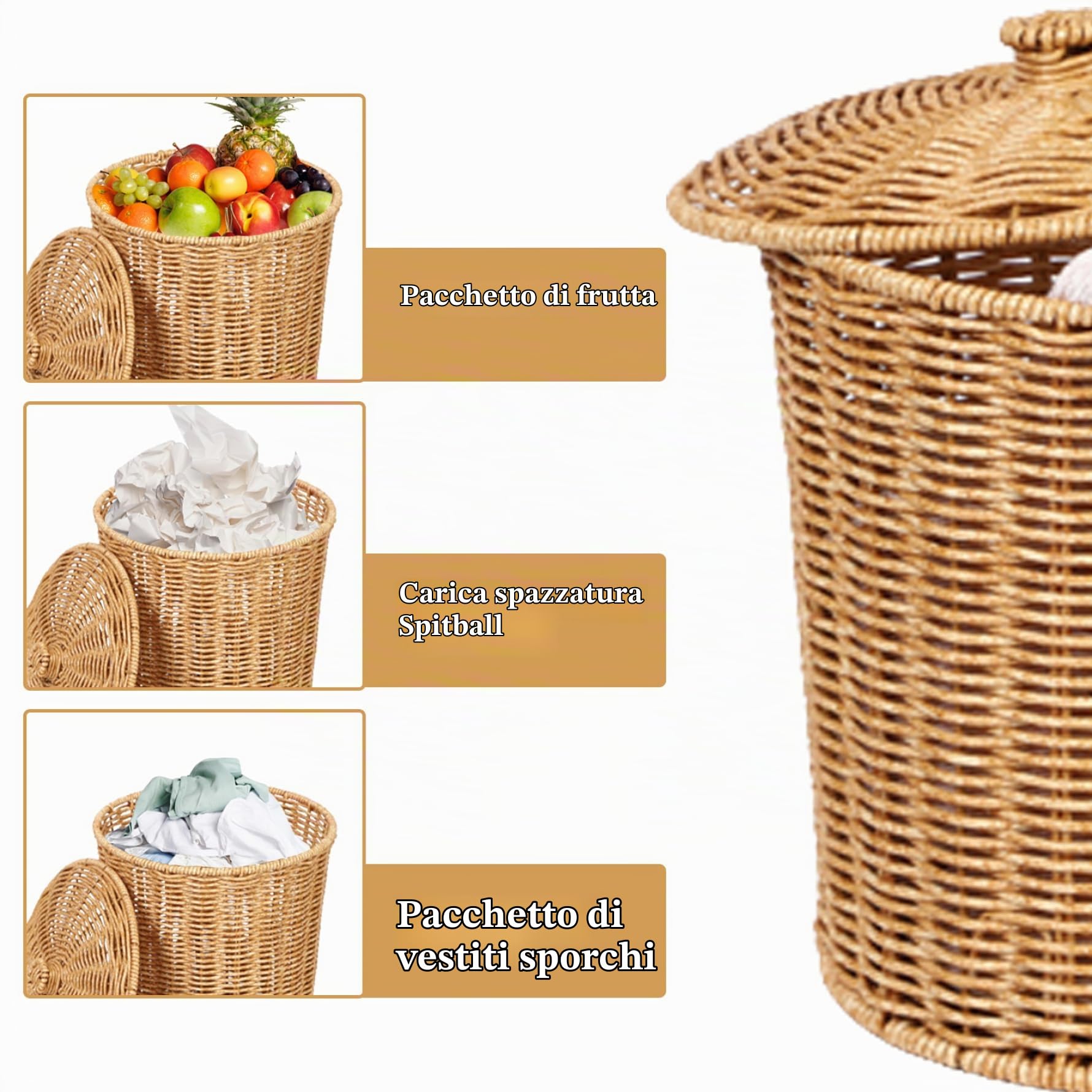 Cestino in Vimini con Coperchio, Pattumiera Rotonda Intrecciata per riporre la Biancheria per il Bagno della Camera da Letto/ 9x11 Pollici