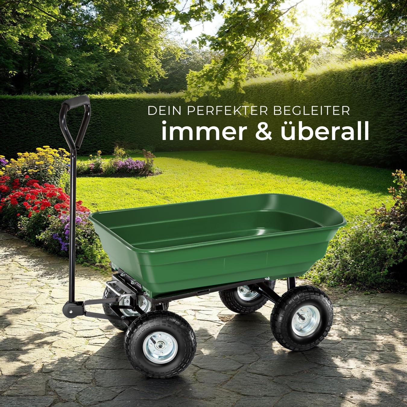 tectake® Bollerwagen, Handwagen, Transporter mit Kippfunktion, Rollwagen mit Lenkachse, Trolley, als Einkaufswagen, Bastelwagen, Transportkarre, Gartenwagen, Einkaufstrolley - Belastbarkeit 300kg