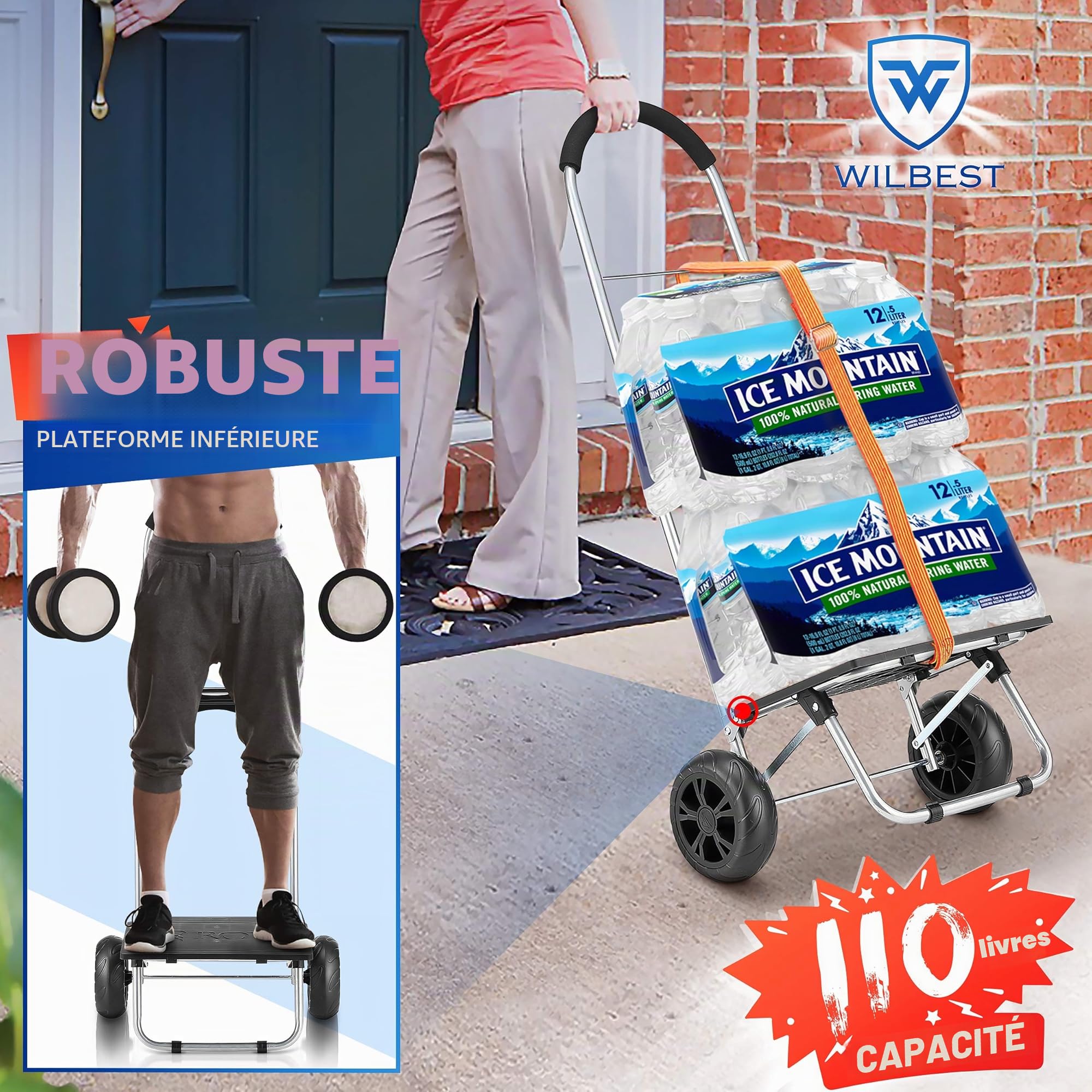 Chariot de Courses 75L Pliable 2 en 1 Diable Caddie à 2 Roues Shopping Trolley Noir