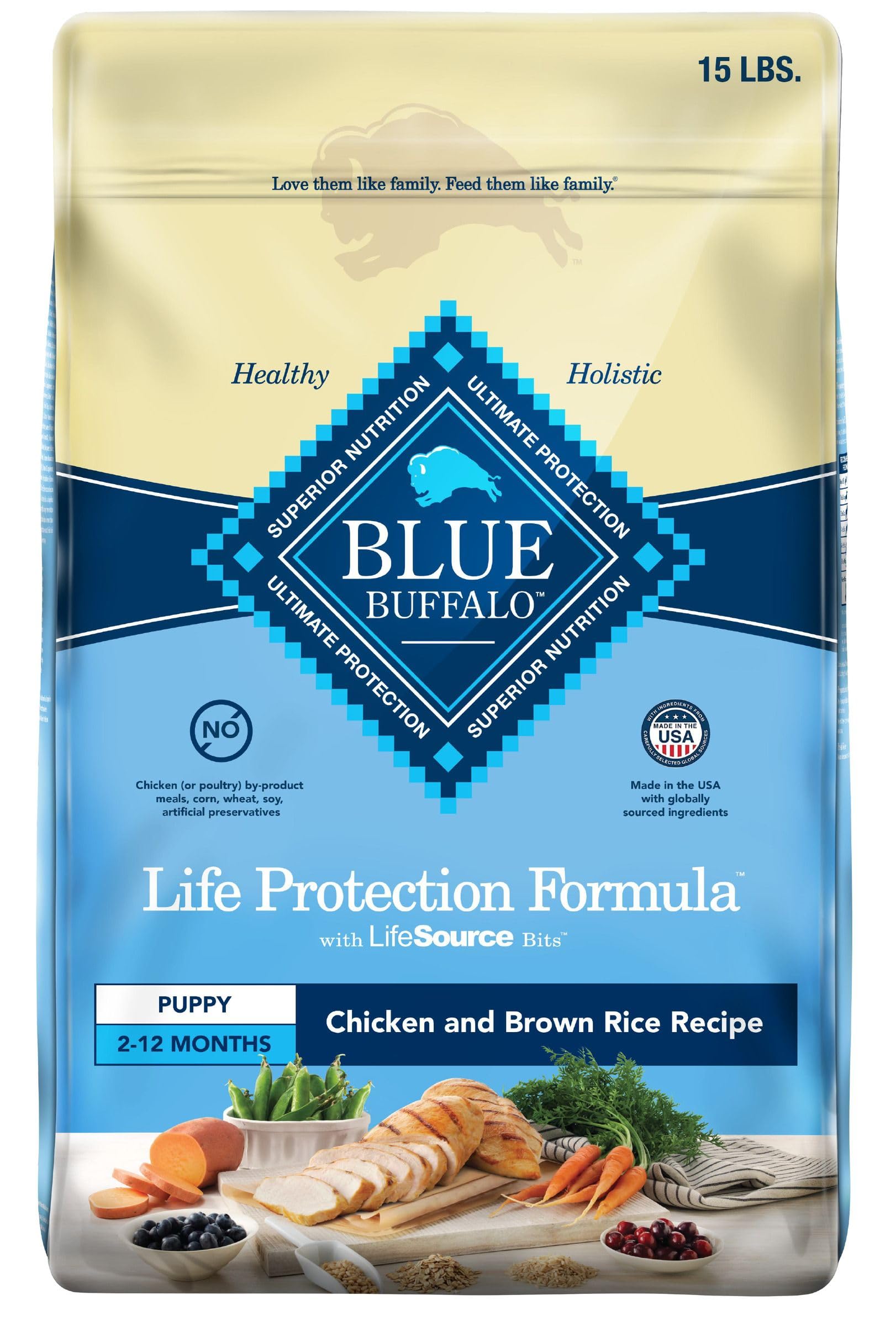 Life Protection Formula Puppy Dry Dog Food with DHA and ARA, Made with Natural Ingredients, Chicken & Brown Rice Recipe, 15 lb Bag