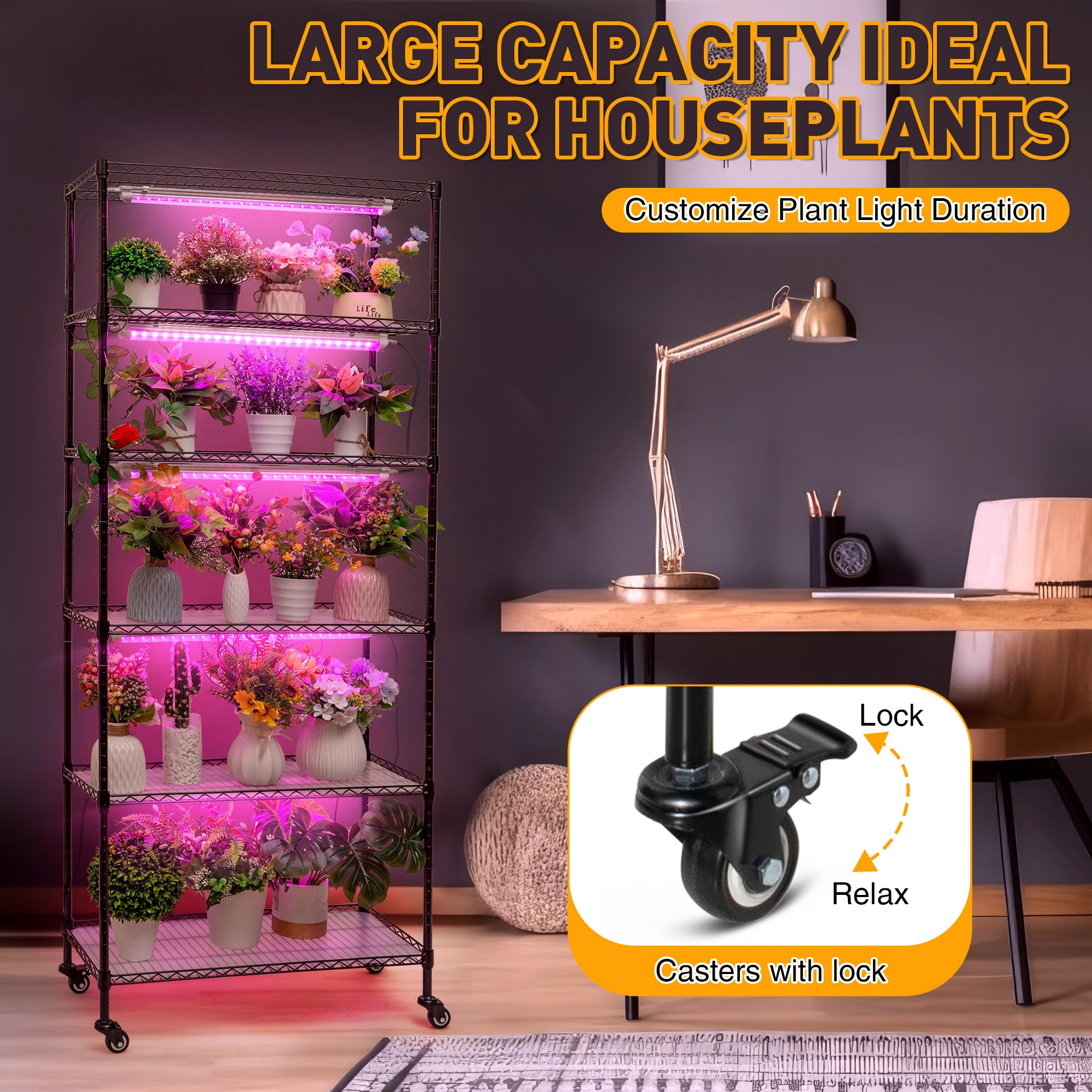 Meonum 5.9FT 6-Tier Plant Stand With Full Spectrum LED Grow Lights & Timer - Indoor Greenhouse Kit