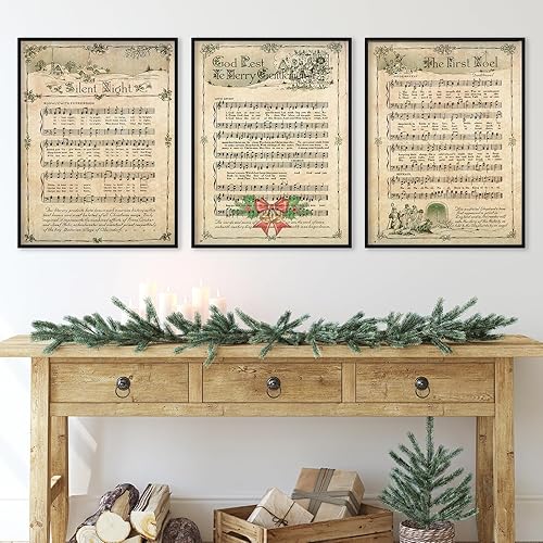 AnyDesign - 3 hojas de villancicos de Navidad, impresiones artísticas de pared vintage, póster estético de Navidad, decoración de habitación para
