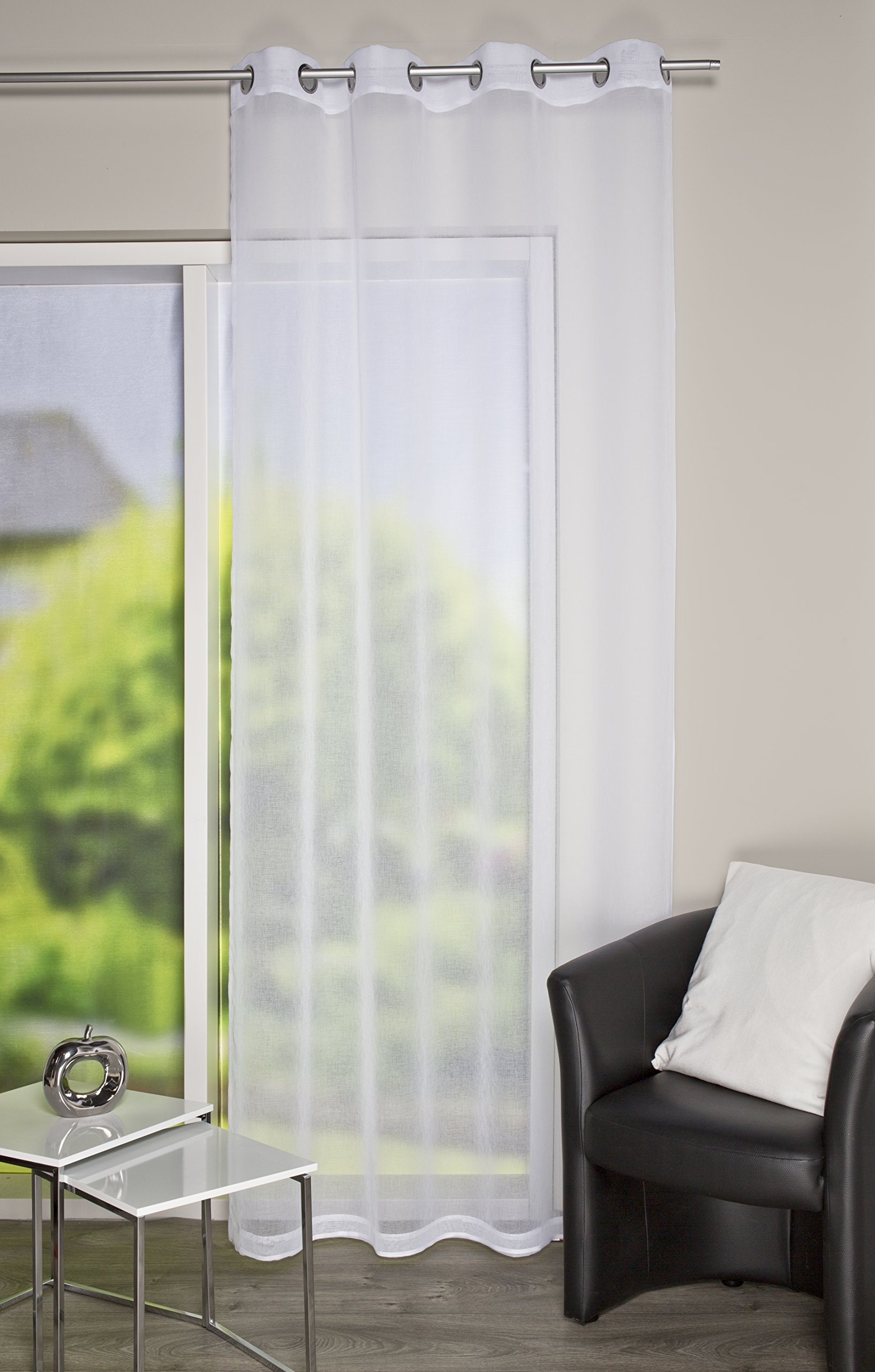 Home Fashion Eyelet Curtain Plain Dolly Window Curtains, Polyester, White, 245 x 140 cm - Image 2