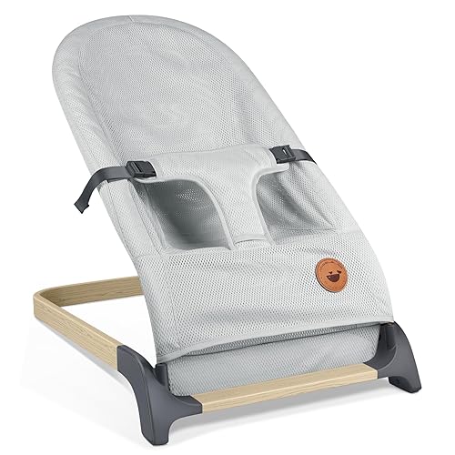 Miniatura 1 de ANGELBLISS Bouncer para bebés, asiento inflable portátil para bebés, asiento hinchable para bebés con tela de malla, vibraciones naturales (plateado)