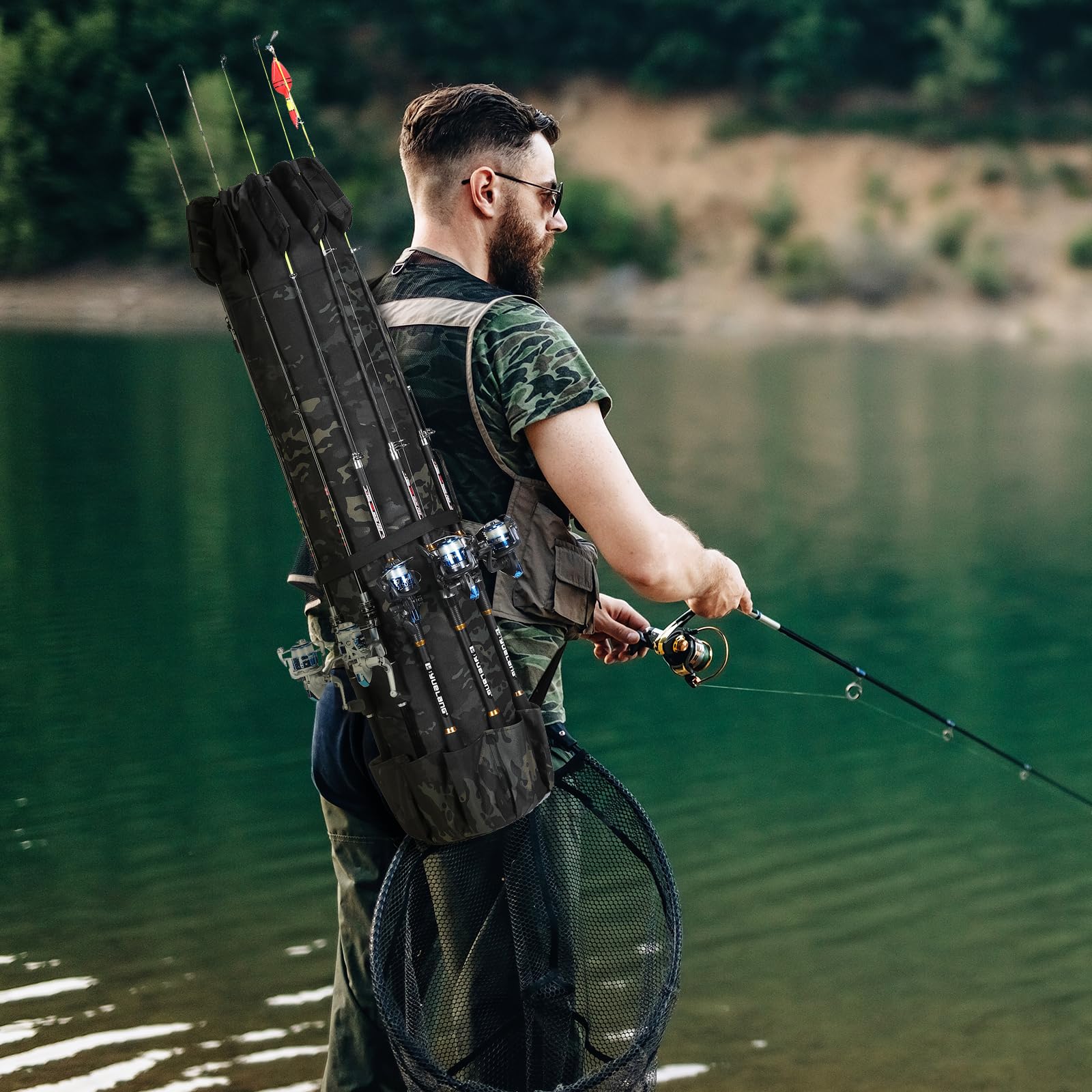 Borsa organizer per canna da pesca, per attrezzi e attrezzature da pesca, regalo per uomini, padri, figlie e amici, Caomo nero, all'aperto