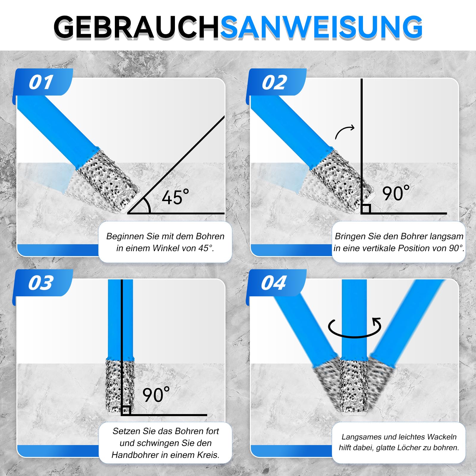 Diamant Fliesenbohrer 10mm - 5 Stück M14 Diamantbohrer Lochsäge für Fliesen Porzellan Keramik Marmor Granit Bohrungen, für Winkelschleifer