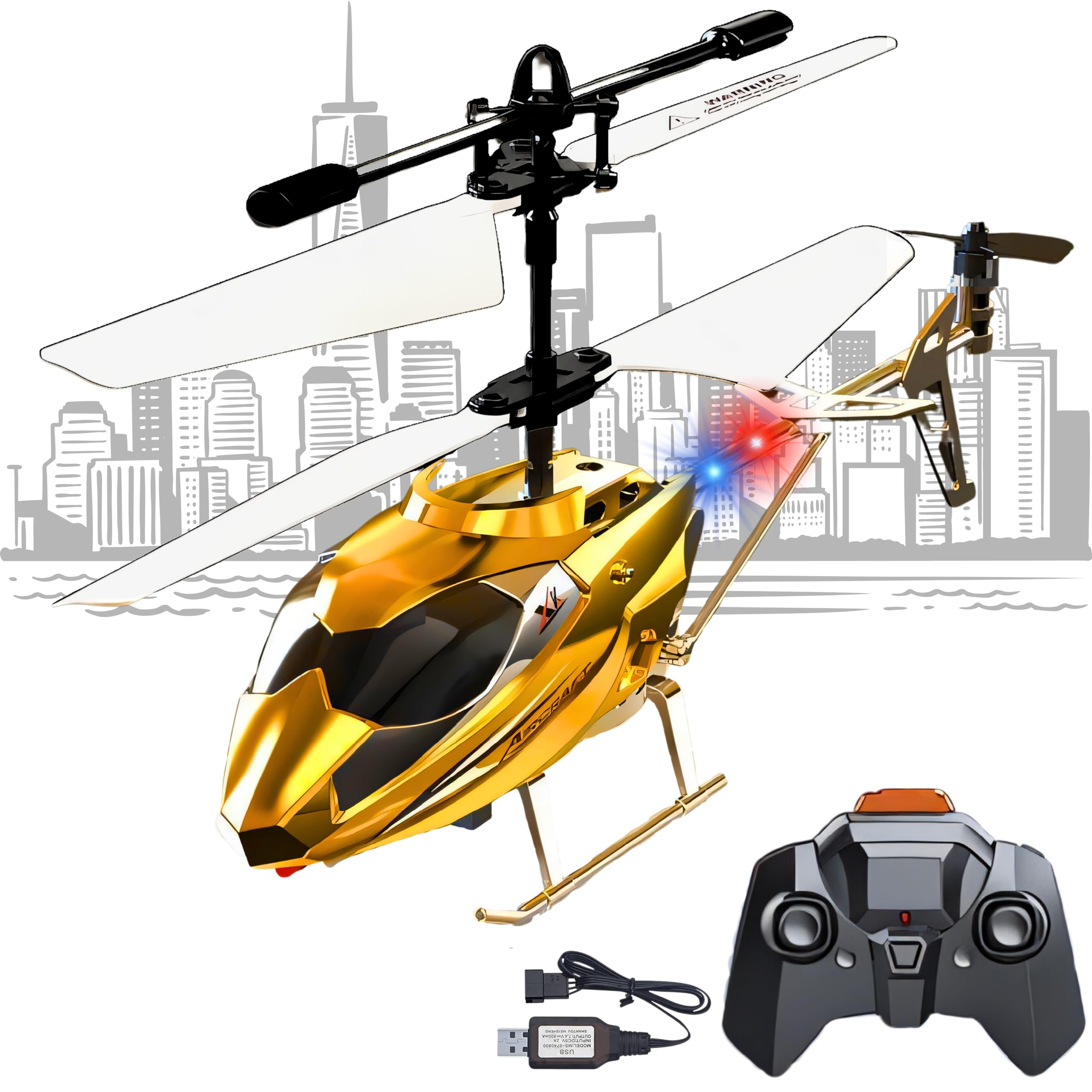 SGM XK913-X RC Helicopter | 3.5Ch Helicopter Remote Control 2.4 GHz Operation | LED Lights | Fall Resistant- USB Charging for Boys/Girls (Golden)