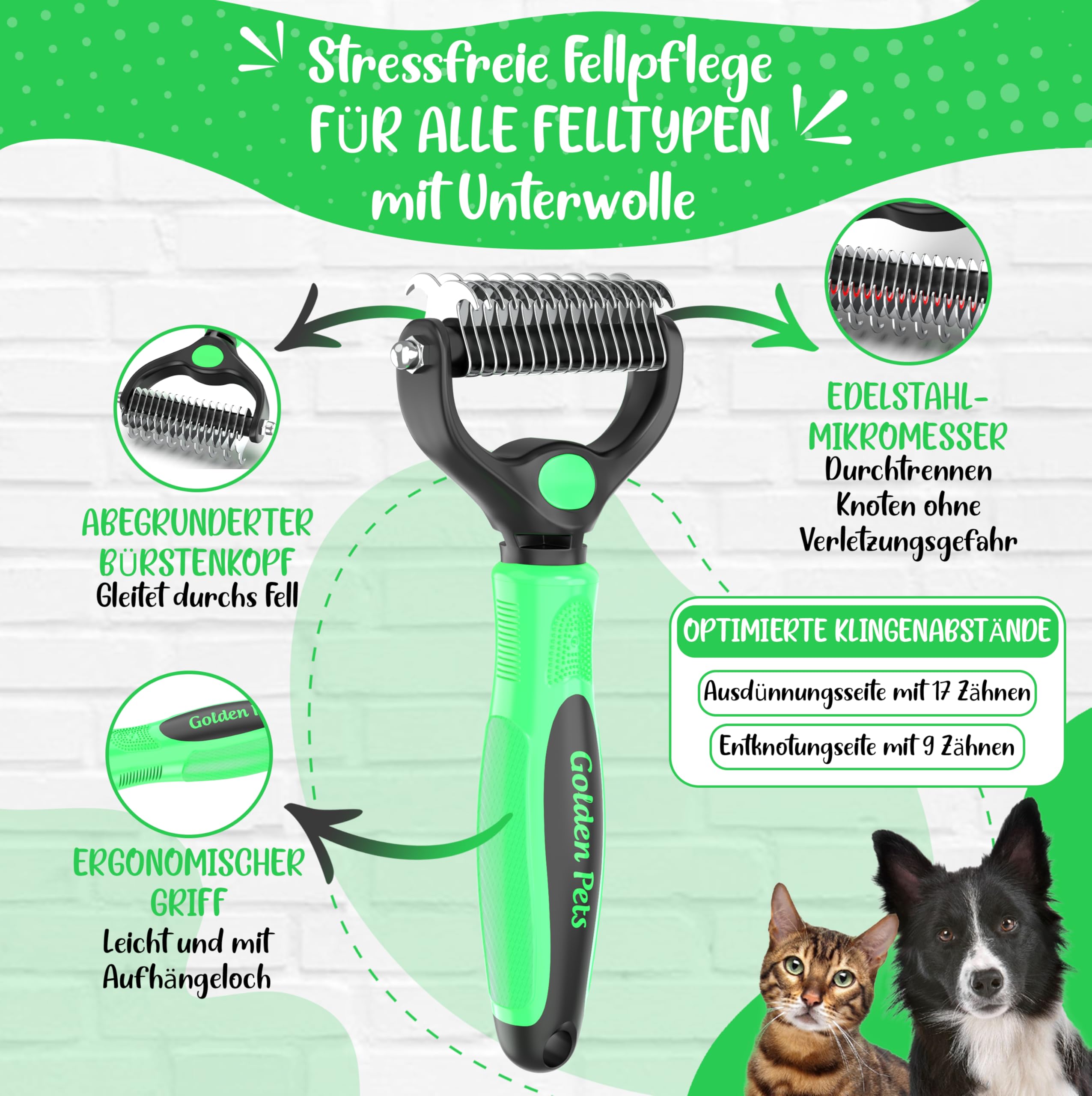 TESTURTEIL SEHR GUT Unterwollbürste & Unterfellbürste I Hundebürste & Katzenbürste für langhaar I Unterwollkamm entfernt Unterwolle & Verfilzungen