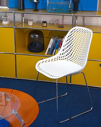 Miniatura 2 de Juego de 4 sillas de comedor modernas de plástico, sillas estables para interiores y exteriores con patas de metal para cafeterías, restaurantes y