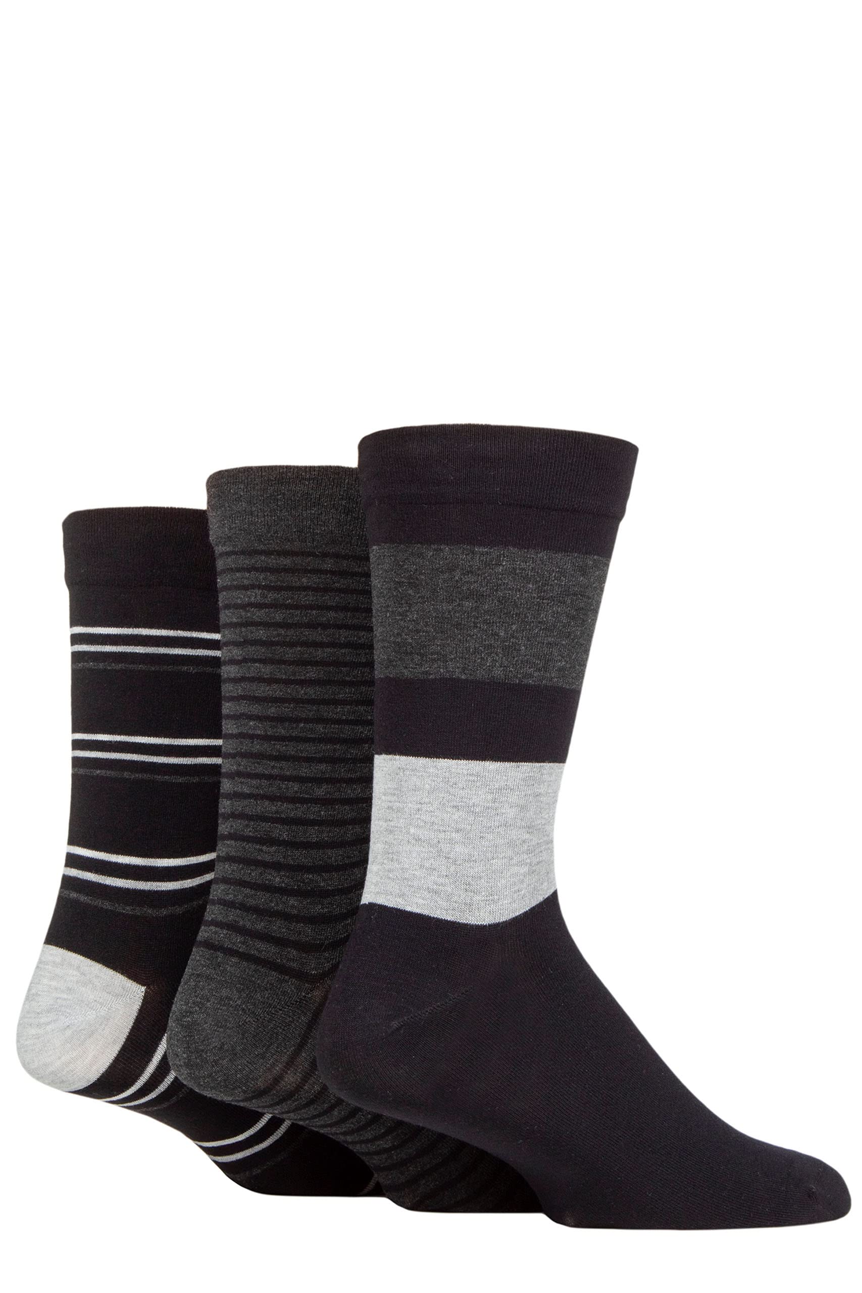 Sockshop Men's Monochrome Comfort Cuff Socks - Striped And Plain Soft Breathable & Cooling Bamboo Material Multipack Of 3 Pairs 12-14