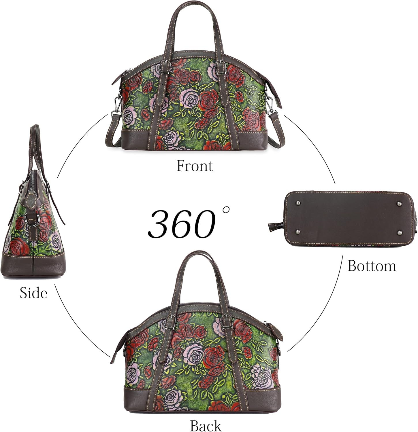 Purse and Handbags for Women Leather Shoulder Tote Handle Medium Satchel Vintage Embossing Rose - Image 4