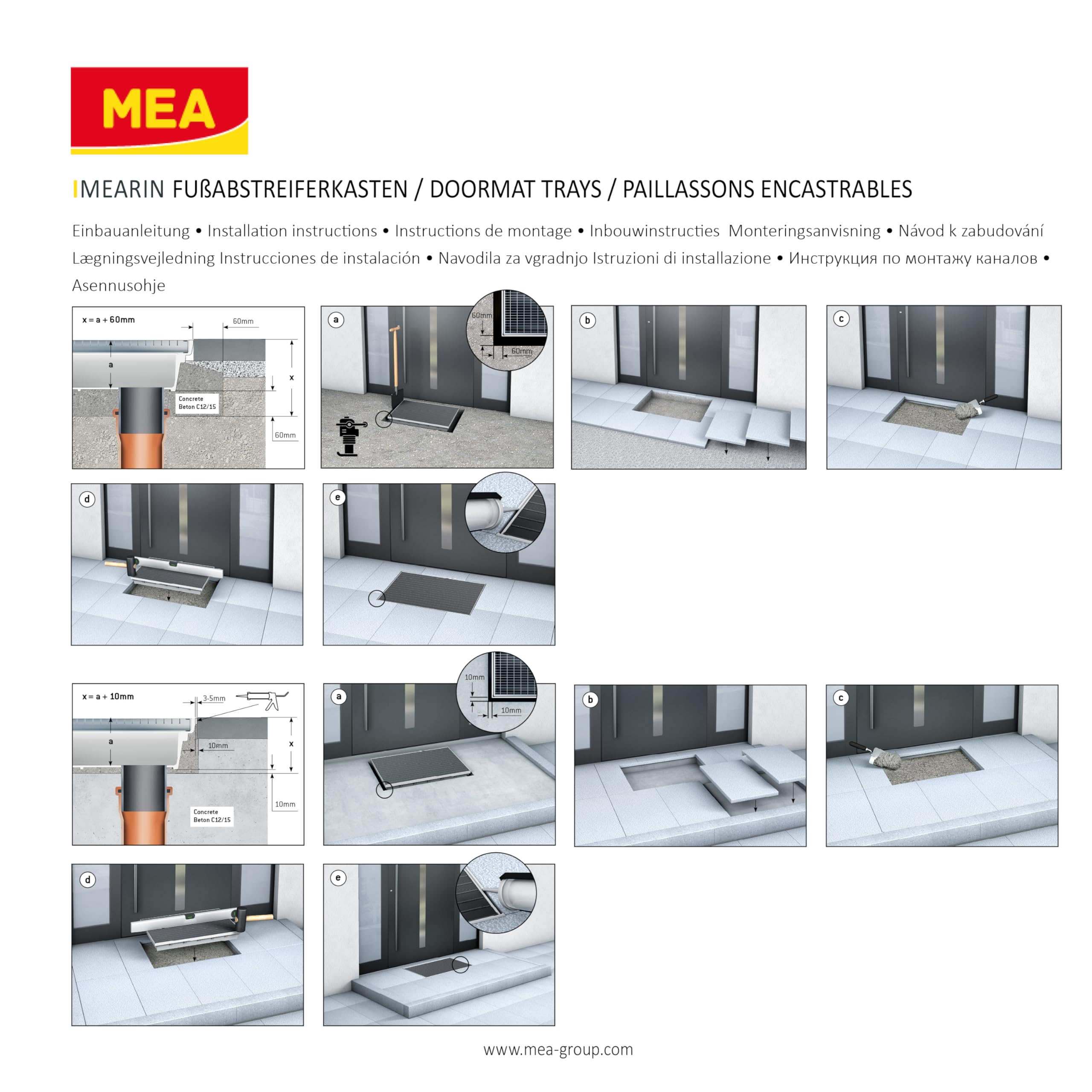 MEA SMC Einbau-Fußmatte, 75 x 50 x 8 cm, mit Metallgitter – für Eingangsbereiche von Gebäuden – strapazierfähig und pflegeleicht