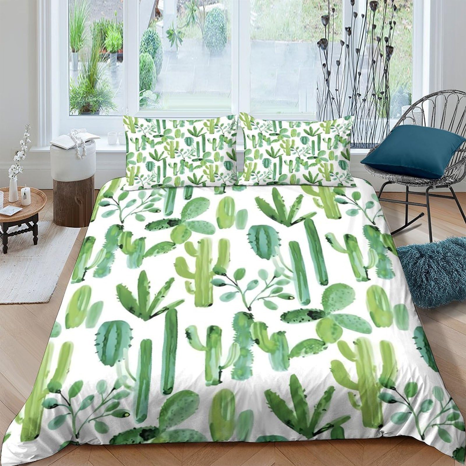 Ctjqhvkz Style-5 3D Printed Cactus Green Botanical Fitted Sheet Microfiber Soft Decorative Succulent Bed Cover For Bedroom Home Single（135X200cm）