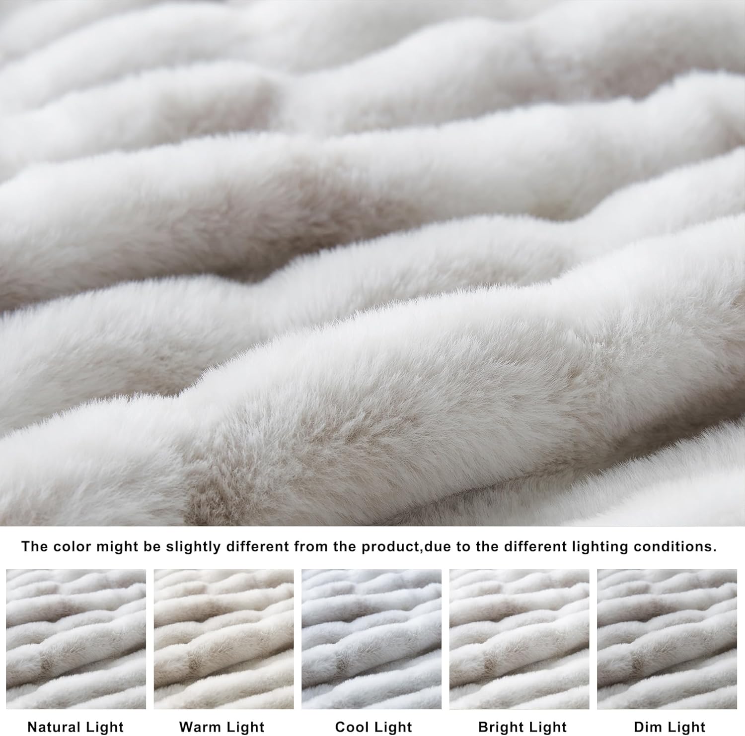 WDCOZY Ruched Faux Fur Throw Blanket Soft Cozy Fluffy Luxurious Blankets Couch Bed Sofa Chair Home Decor Warm Furry Fall Winter Plush Rabbit Fur Bubble Blanket 60" x 80", Grey - Image 5