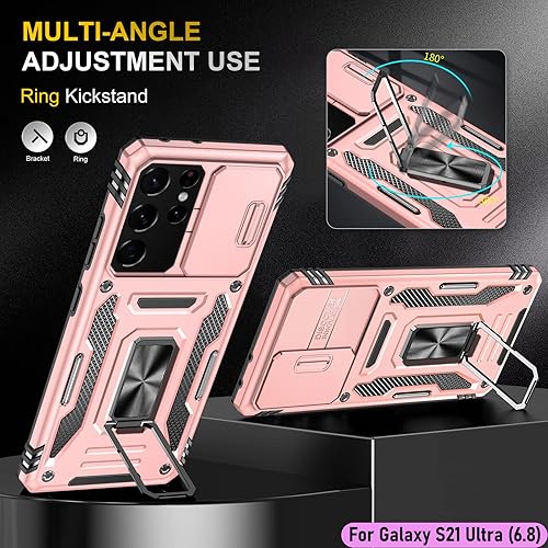 Miniatura 5 de Funda resistente para Samsung Galaxy S21 Ultra, protección híbrida de goma de doble capa de grado militar con protector de cámara deslizante,