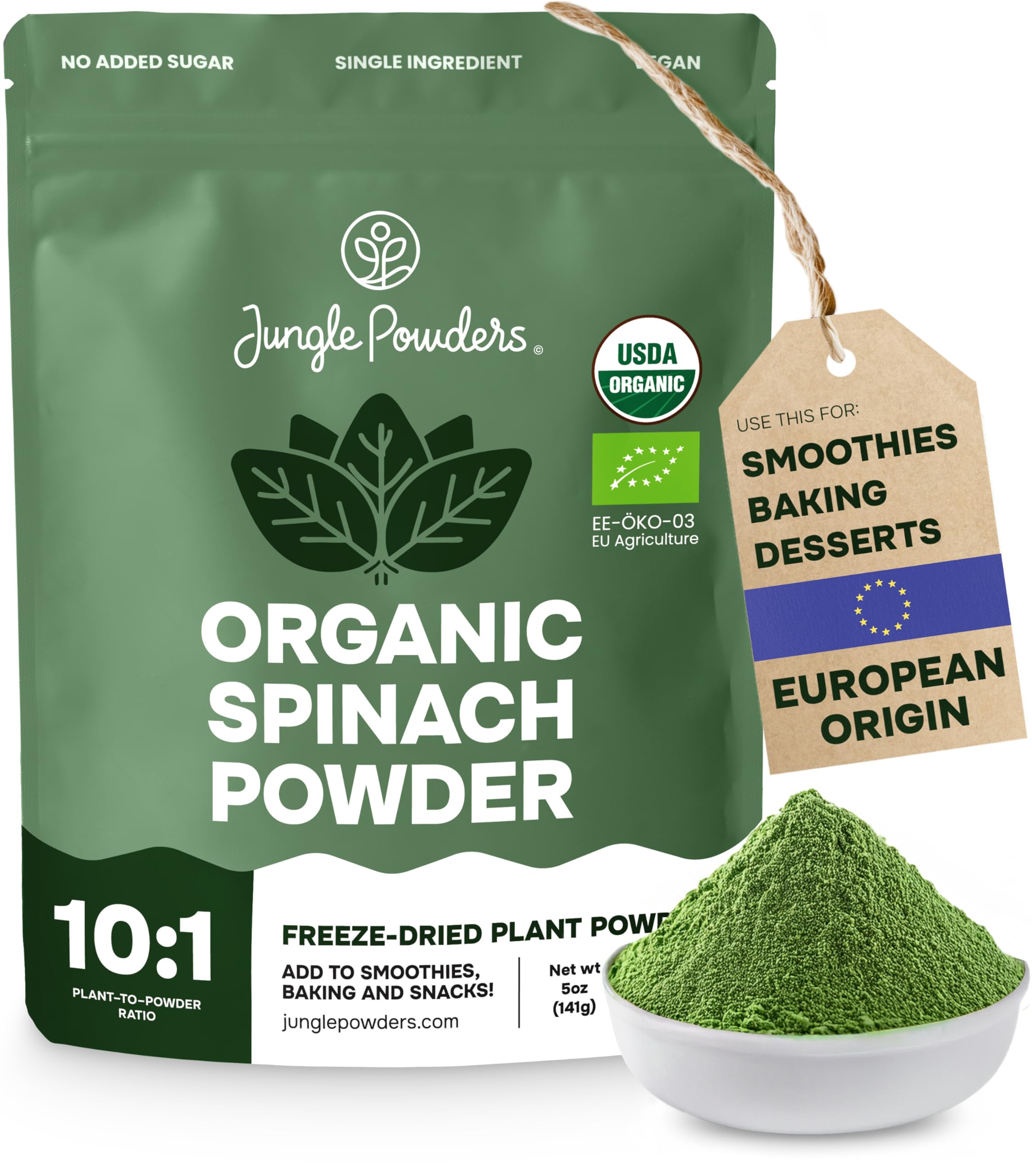 Organic Spinach Powder from Whole Leaf USDA Certified 5 Ounce Bag | Freeze Dried Spinach for Smoothies, No Additives, Antioxidant Rich, Fresh Freeze Dried Leaves Extract Rich In Beneficial Thylakoids