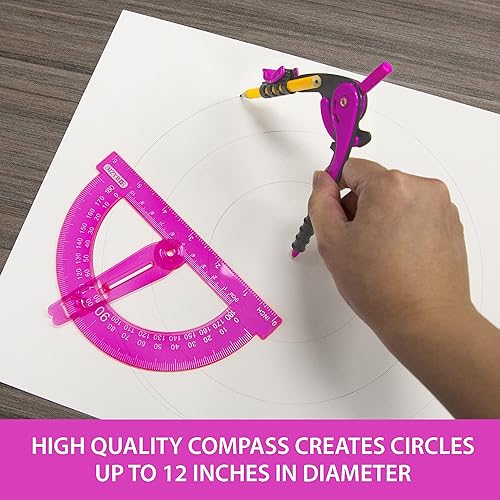 Miniatura 4 de BAZIC Products Juego de geometría con brújula de lápiz, regla de escala, lápiz de madera HB, brújula y transportador para estudiantes y