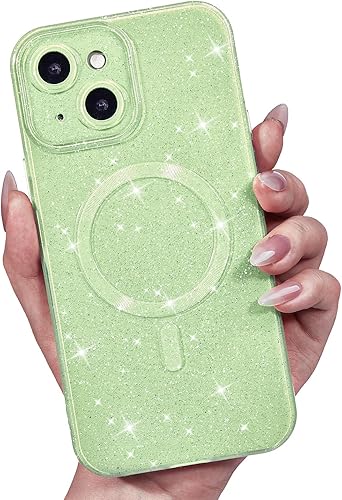 Miniatura 24 de Funda para iPhone 15 Pro con purpurina compatible con Magsafe, funda magnética Mag Safe para teléfono femenina, linda, brillante y bonita para Rosa