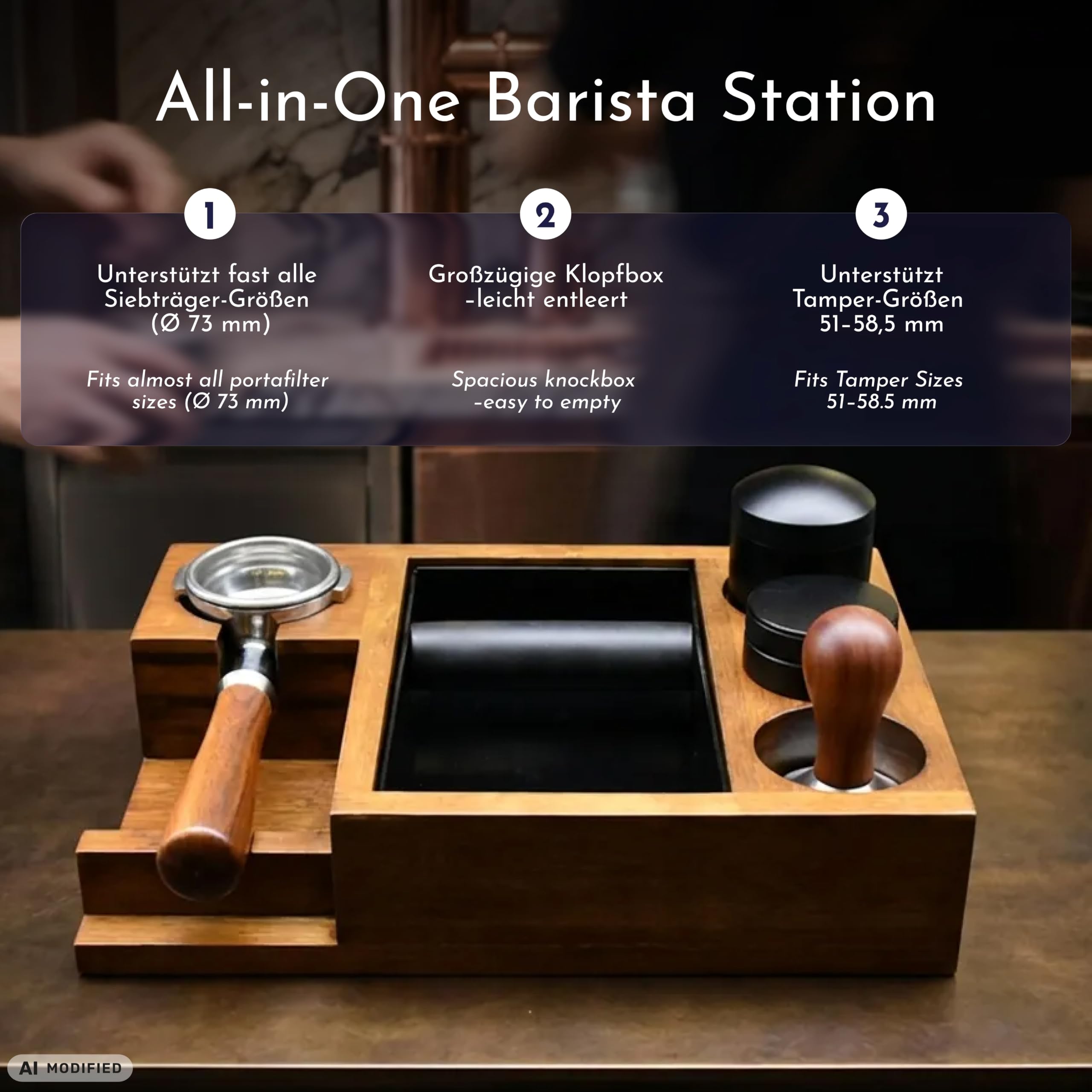 Espresso Tamper - Tamper con caja para tamiz (51-58,5 mm)
