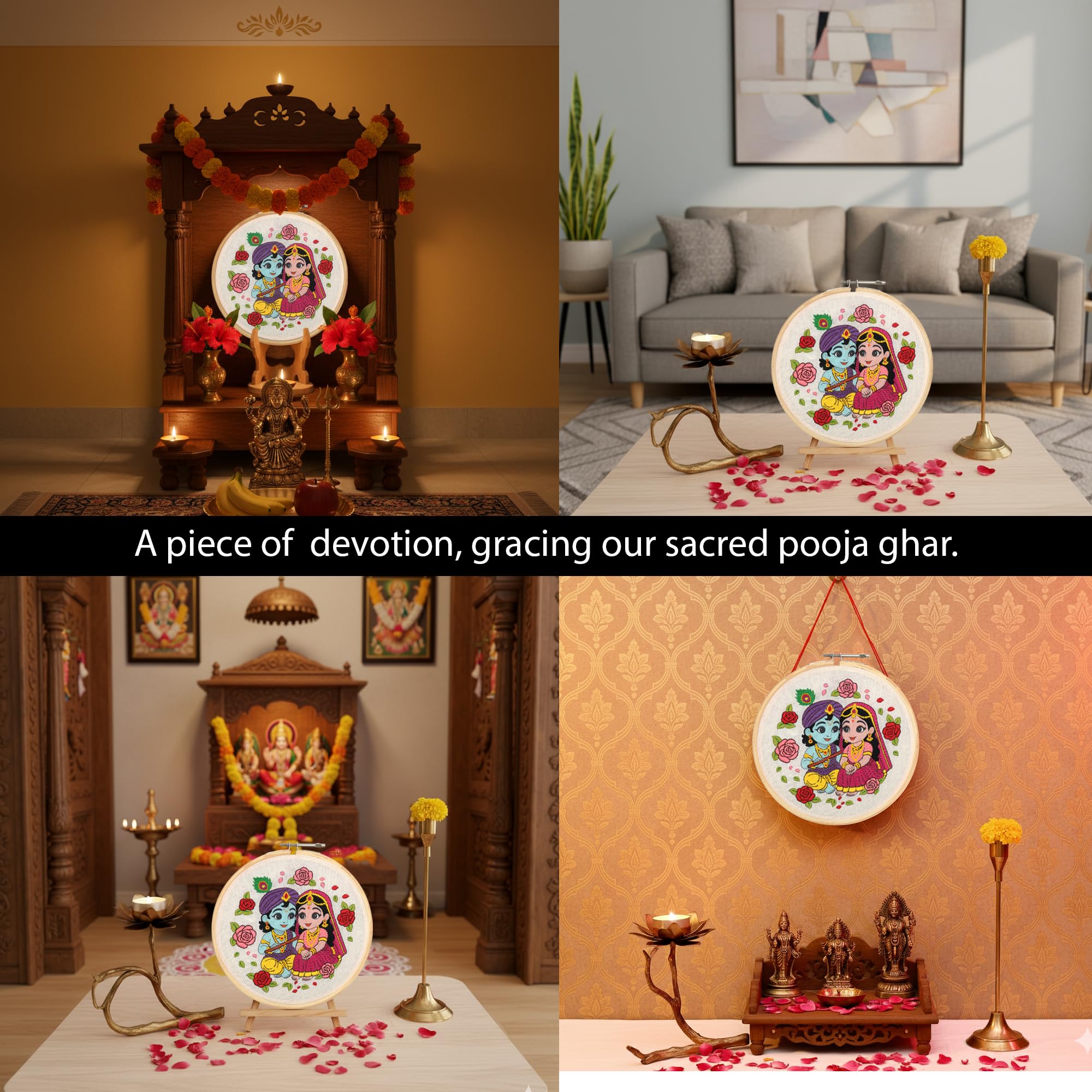 pickNMAKE Radha Krishna Embroidery Kit for Beginners & Adults | DIY Hand Embroidery Starter Kit with Hoop, Threads, Needles, Printed Fabric & Instructions | Craft Sewing Kit for Home Décor & Gifts 3