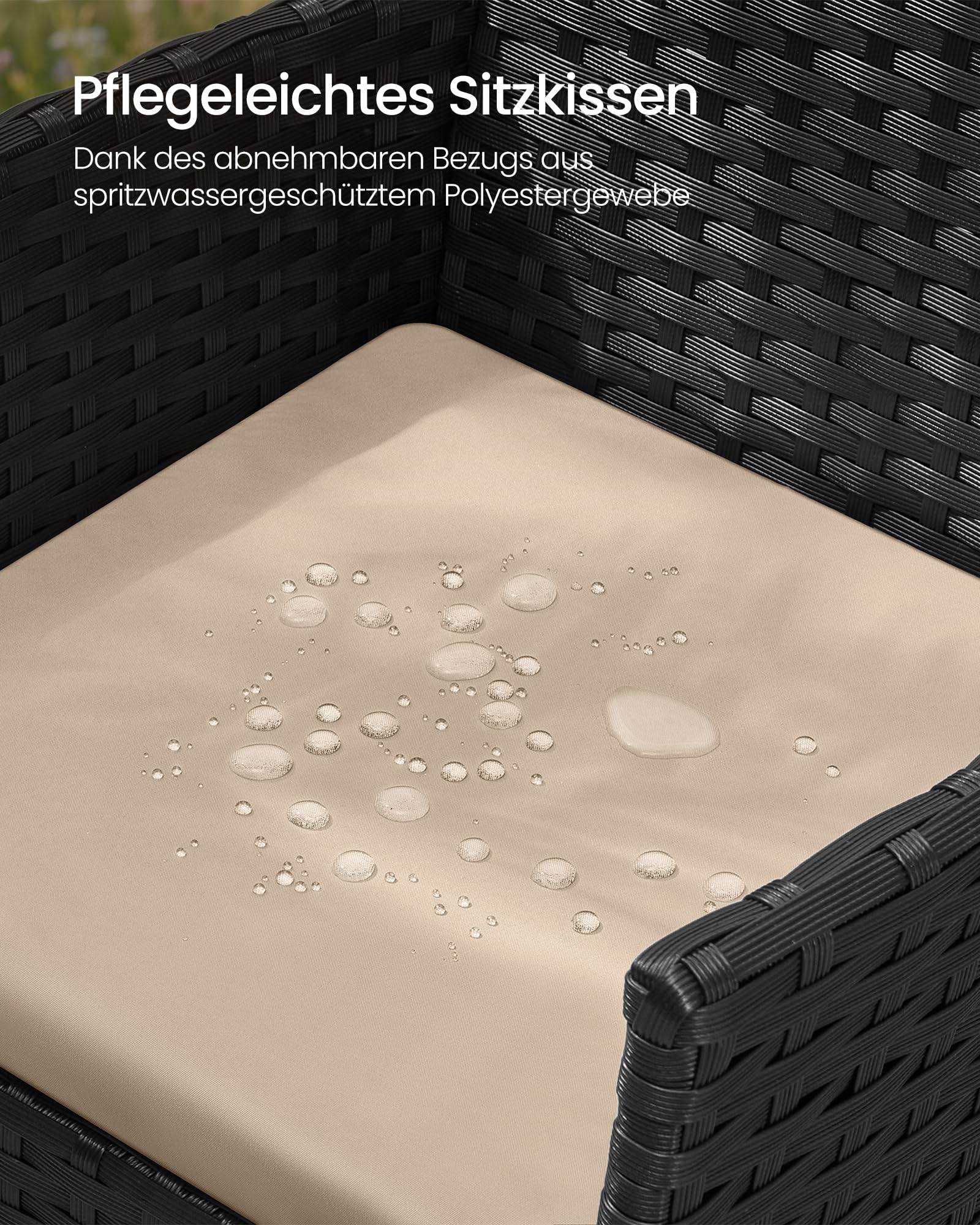 SONGMICS Balkonmöbel, Gartenmöbel-Set, aus PE-Polyrattan, Lounge-Set, Terrassenmöbel, Outdoor, für Terrasse, Balkon, Garten, schwarz-Taupe GGF004B05