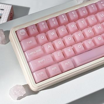 Womier Jelly Keycaps Pink, Clear Shine Through Keycaps, Transparent Custom Cherry Profile Keyboard Key Cap 115 Keys 60 65 75 100 Percent for Gateron Mechanical KeyboardsPink