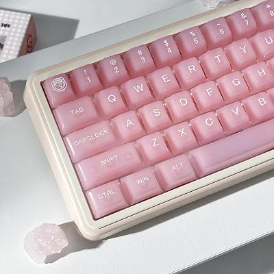 Womier Jelly Keycaps Pink, Clear Shine Through Keycaps, Transparent Custom Cherry Profile Keyboard Key Cap 115 Keys 60 65 75 100 Percent for Gateron Mechanical Keyboards(Pink)