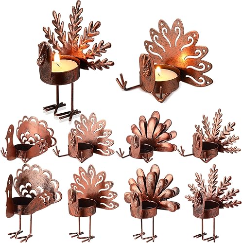 48 portavelas de té de pavo de Acción de Gracias, centro de mesa de Acción de Gracias, candelita de pavo de metal, candelitas de pavo para mesa de disponible en Yaxa Peru