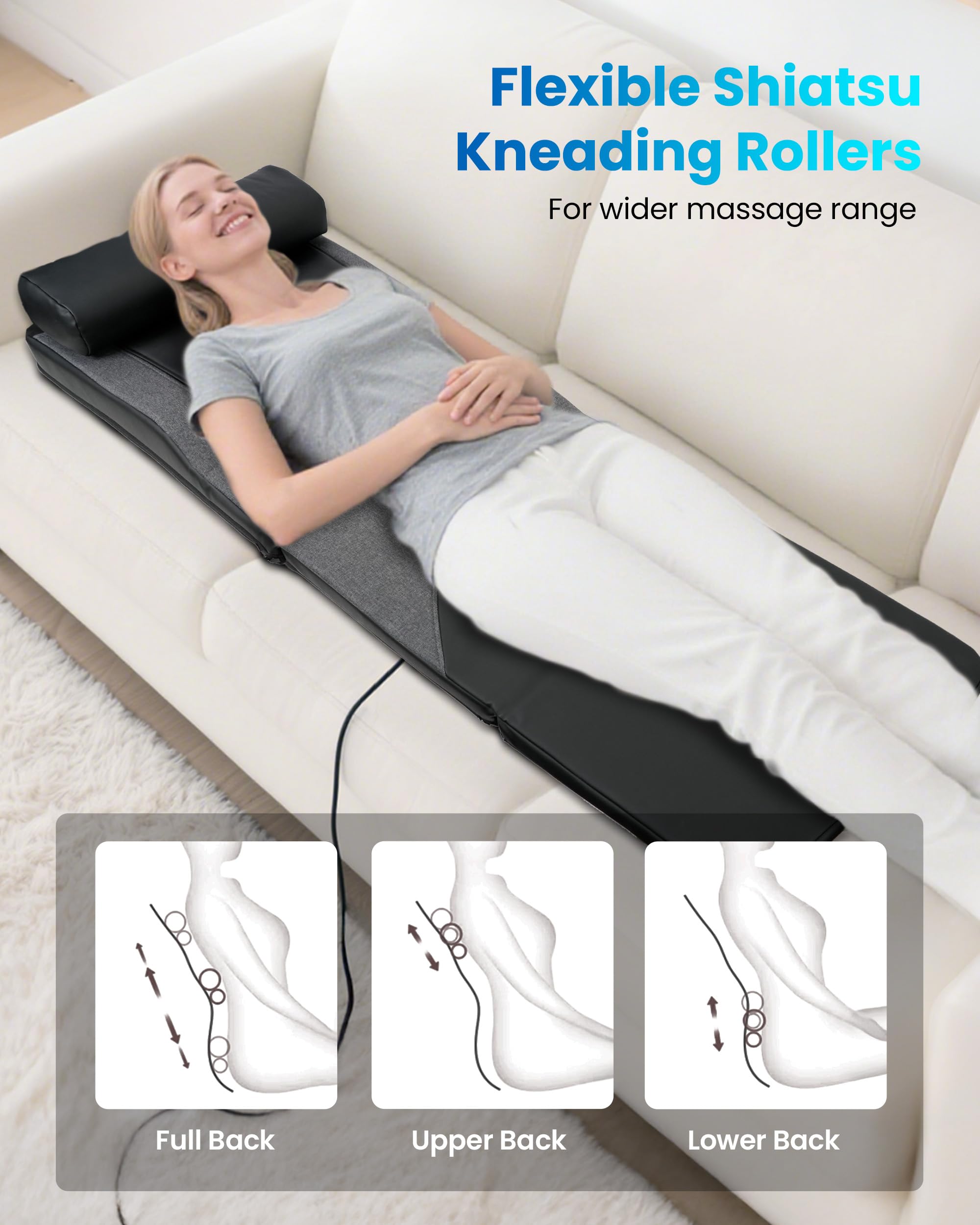 COMFIER Tappetino Massaggiante per Tutto il Corpo con Funzione Riscaldante, Massaggio Shiatsu e 8 Motori a Vibrazione, Materassino Massaggiante Elettrico per Collo e Schiena, per un Relax Profondo