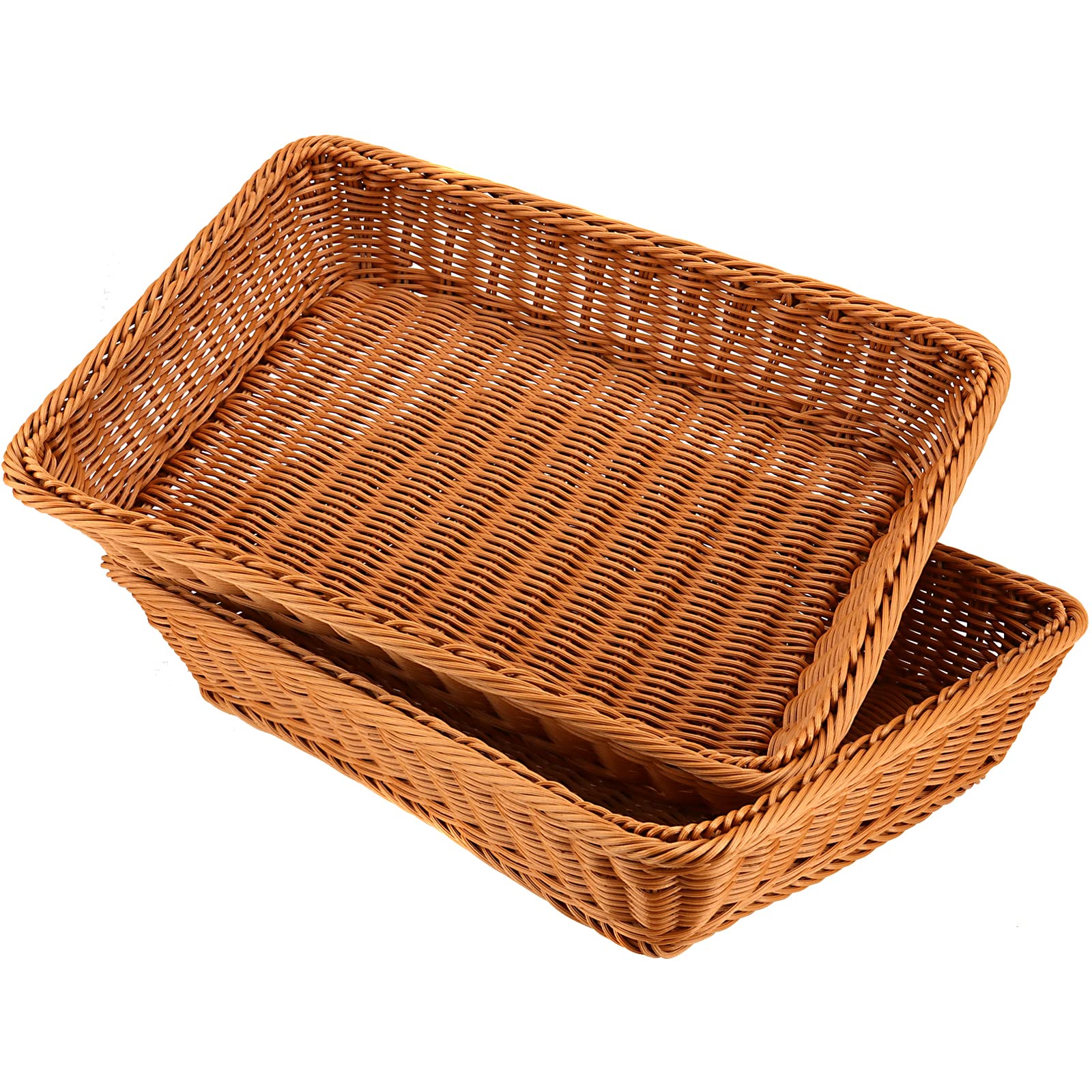 Lot de 3 paniers à pain en polyosier tissé de 40,6 cm - Panier de service alimentaire rectangulaire en imitation rotin pour la maison, hôtel, fête, pique-nique - Marron