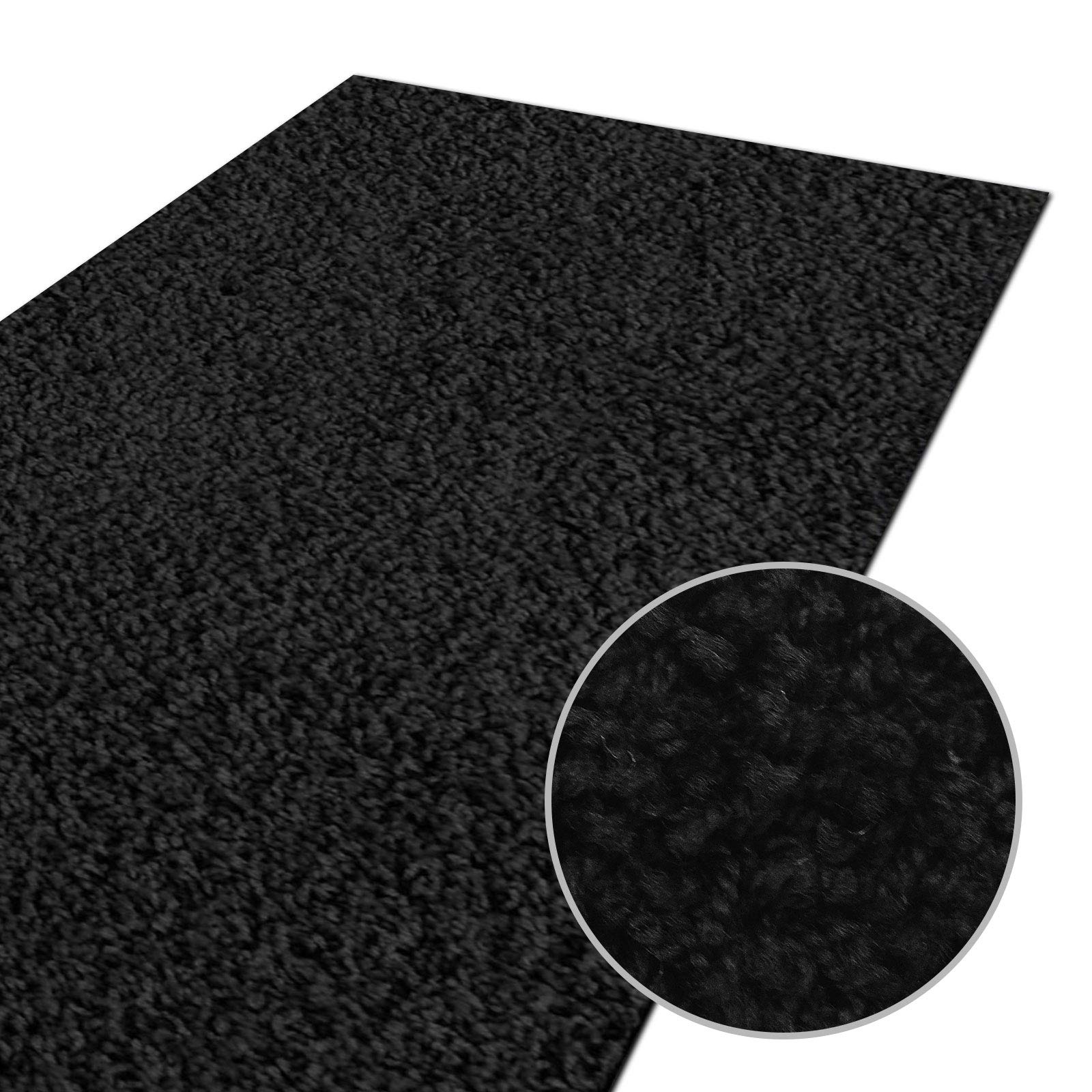 casa pura Tapis de salon moelleux - Noir - 100 x 200 cm - Décoration pour chambre à coucher, chambre d'enfant, couloir - Avec dessous antidérapant - Shaggy - À poils longs Barcelone