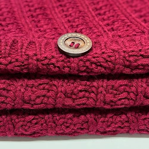 Miniatura 5 de Falda de árbol de Navidad de punto acanalado de 36 pulgadas con botones de roble, borgoña