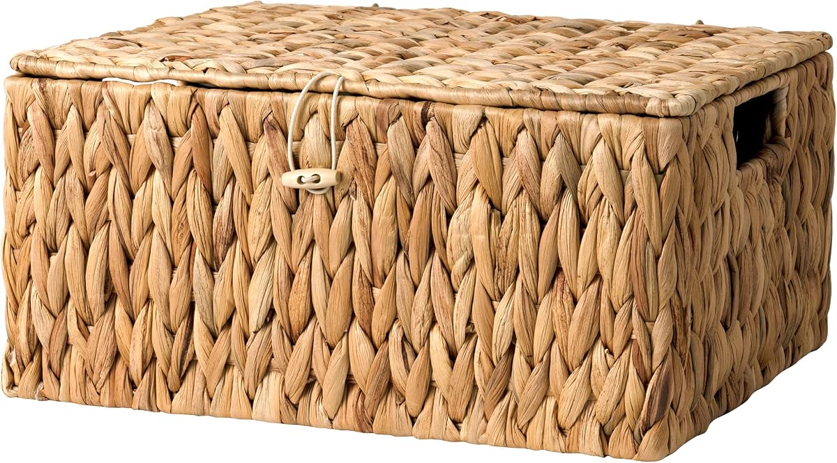 StorageWorks Wicker Basket with Lid, Storage Baskets with Lids, Hyacinth