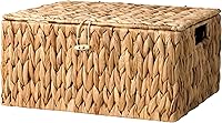 Vista 12 de StorageWorks Canastas de Mimbre de Hierba Marina para Organizar, Cesta de Mimbre Mediana con Tapa, Cesta Decorativa con Asas Integradas