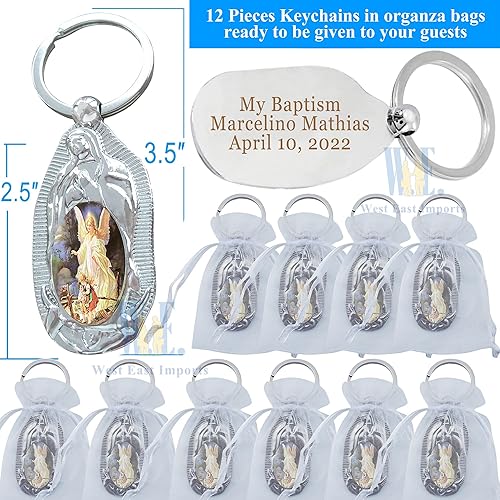 Miniatura 2 de 12 piezas personalizadas de bautismo de recuerdo de fiesta, llavero de metal de ángel de la guarda, regalo de bautizo para grabado de invitados