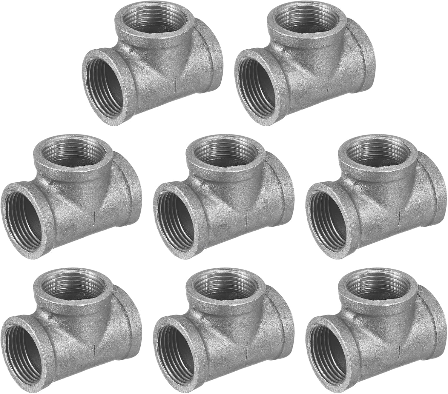 uxcell 1 1/4"(32mm) Tee Pipe Fitting, Malleable Cast Iron Threaded Pipe Fitting for Vintage Shelves Bracket DIY Furniture Plumbing Pipe, 8Pcs