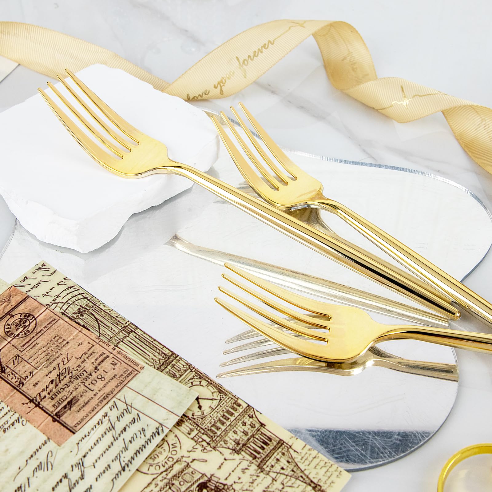 U-QE 60Pcs Gold Plastic Forks - Heavy Duty Plastic Forks Disposable — Amazon image 4