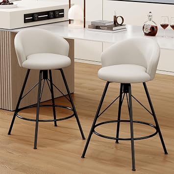 Bar Stools Set of 2, Counter Height Barstools with Back, 24 Faux Leather Bar Stool for Kitchen Island Modern Bar Chairs with Metal LegsIvy, 2PCS