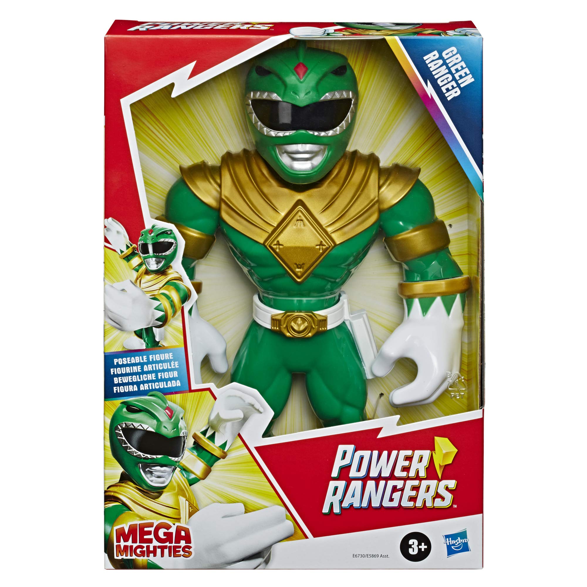 Power Rangers Playskool Heroes Mega Mighties Green Ranger – Action Figure 25 Cm, 6 Punti Articolazione, Giocattolo Per Bambini 3+ Anni - 6
