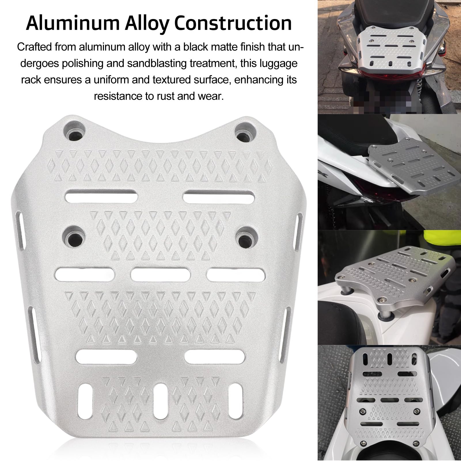 Motorrad-Gepäckträger für PCX 125 150 160 2014–2024, CNC-Aluminiumlegierung für PCX 125 150 160 2014–2024, Hintere Gepäckträger-Halterung, Zusätzlicher Stauraum (Silver)