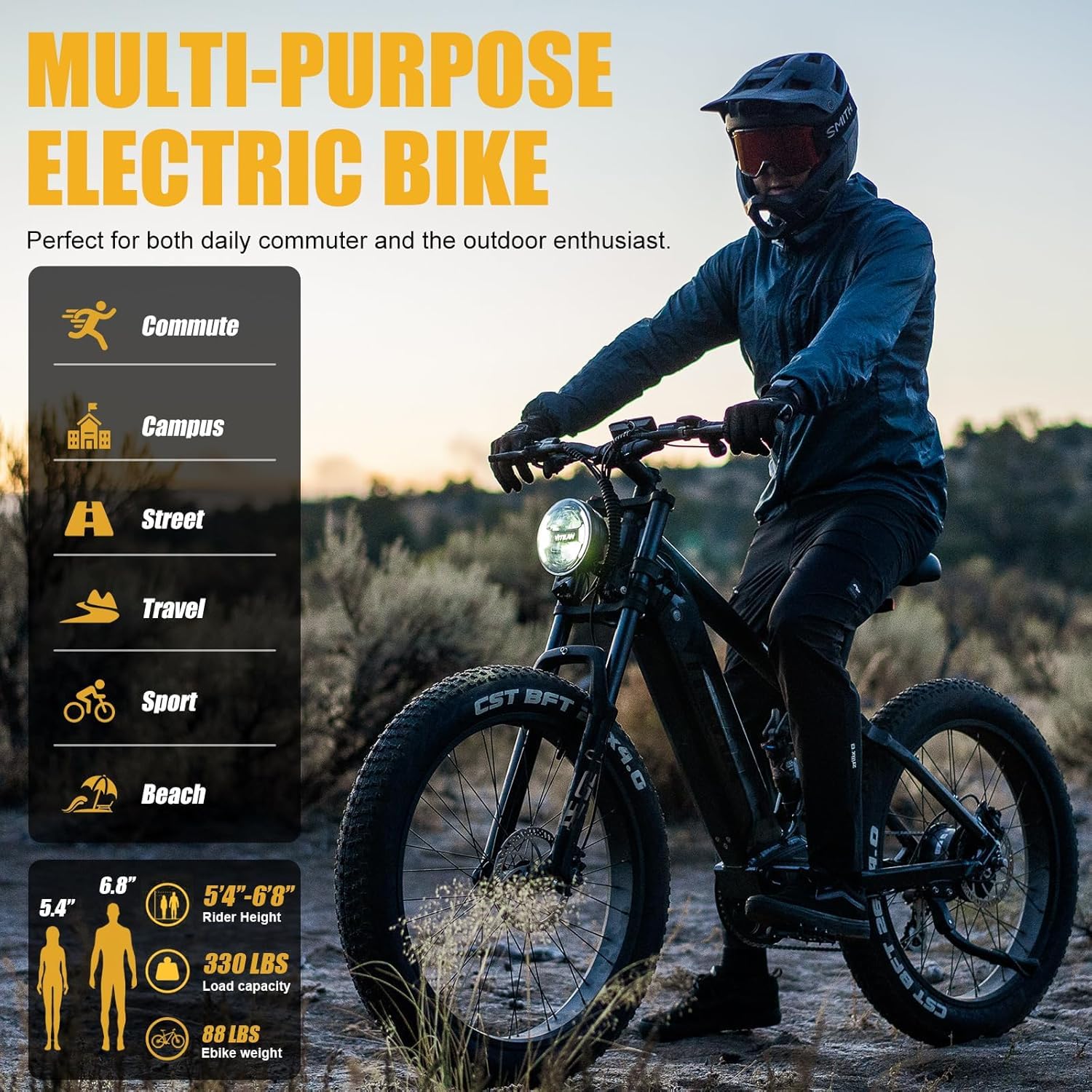 VITILAN T7 Pro Bici Elettrica per Adulti, Ebike a Lunga Autonomia 52V 20Ah, Bicicletta Elettrica da 26", Sospensioni Complete e Freni a Disco Idraulici, Telaio in Alluminio Impermeabile