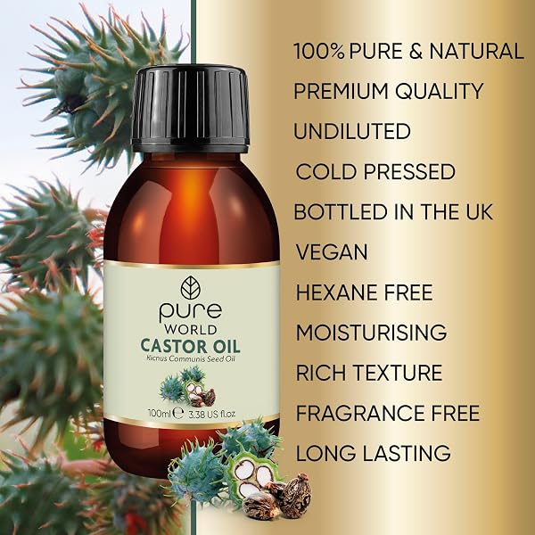 Pure World Natural Castor Oil 100ml. Cold & Freshly Pressed 100% Pure and Undiluted Hexane Free for Eyebrows, Nails, Beard, Hair, Eyelash Growth Cruelty Free Food Grade - 5