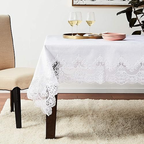 Miniatura 5 de Violet Linen Versailes - Manteles de poliéster jacquard bordados en relieve, 70 x 120 pulgadas, color blanco