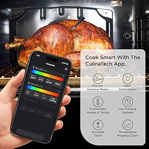 CulinaTech CulinaMeter One: 750FT Wireless Meat Thermometer with LCD Screen, Digital Cooking Food Thermometer for Beef Lamb Turkey, Dual Sensor Measures Internal & Ambient Temp