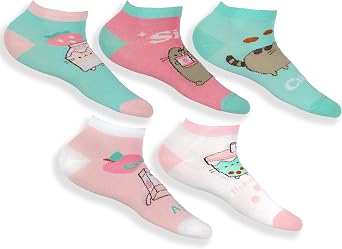 Culture Fly Pusheen Cat Socks Womens Pastel Snack Time 5-Pair Ankle Sock OSFM